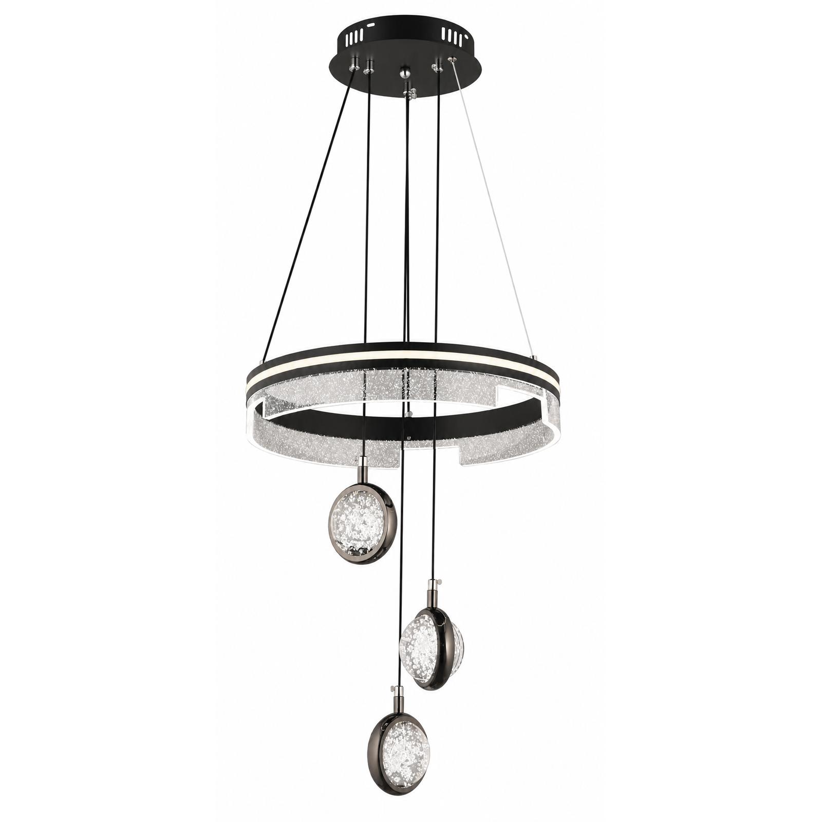 Orbita Lámpara colgante anular de tres luces en acabado negro — Luces apagadas, Fondo blanco