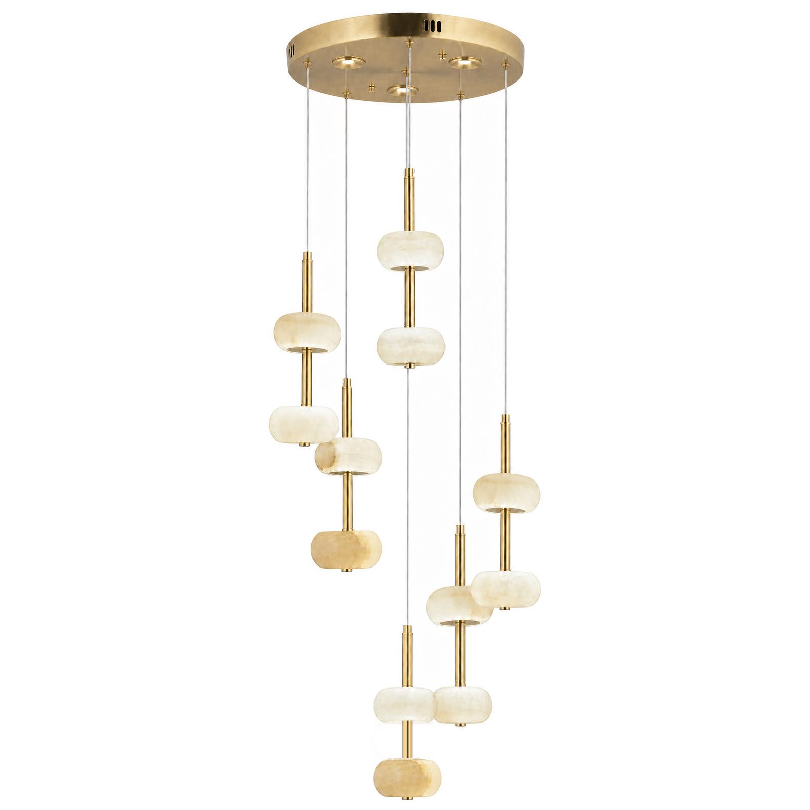 Alvara Antique Brass 6-Light Marble Cluster Pendant Chandelier — Lights off, White background