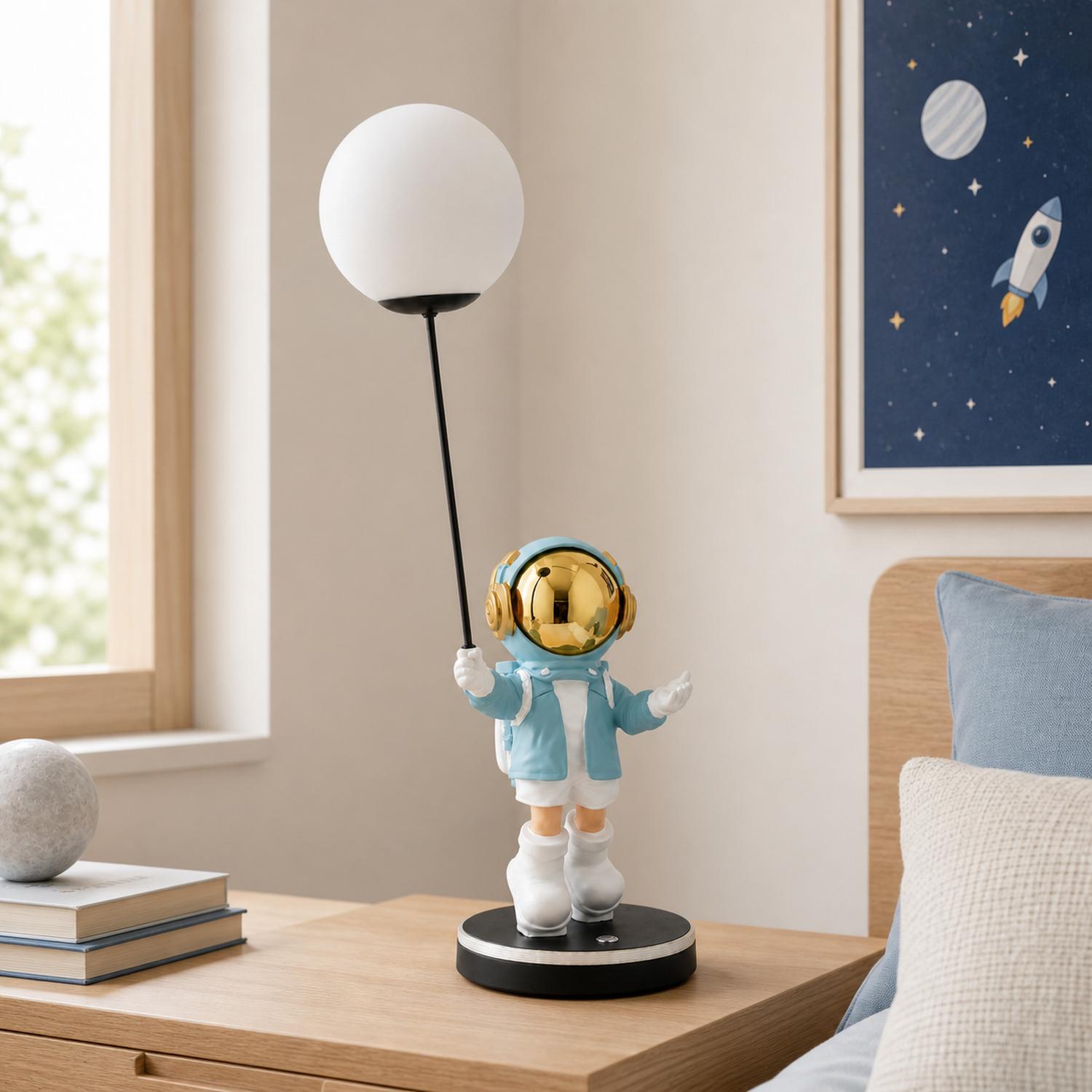 Küçük Astronot Blue Accent Table Lamp — Lights off, Room