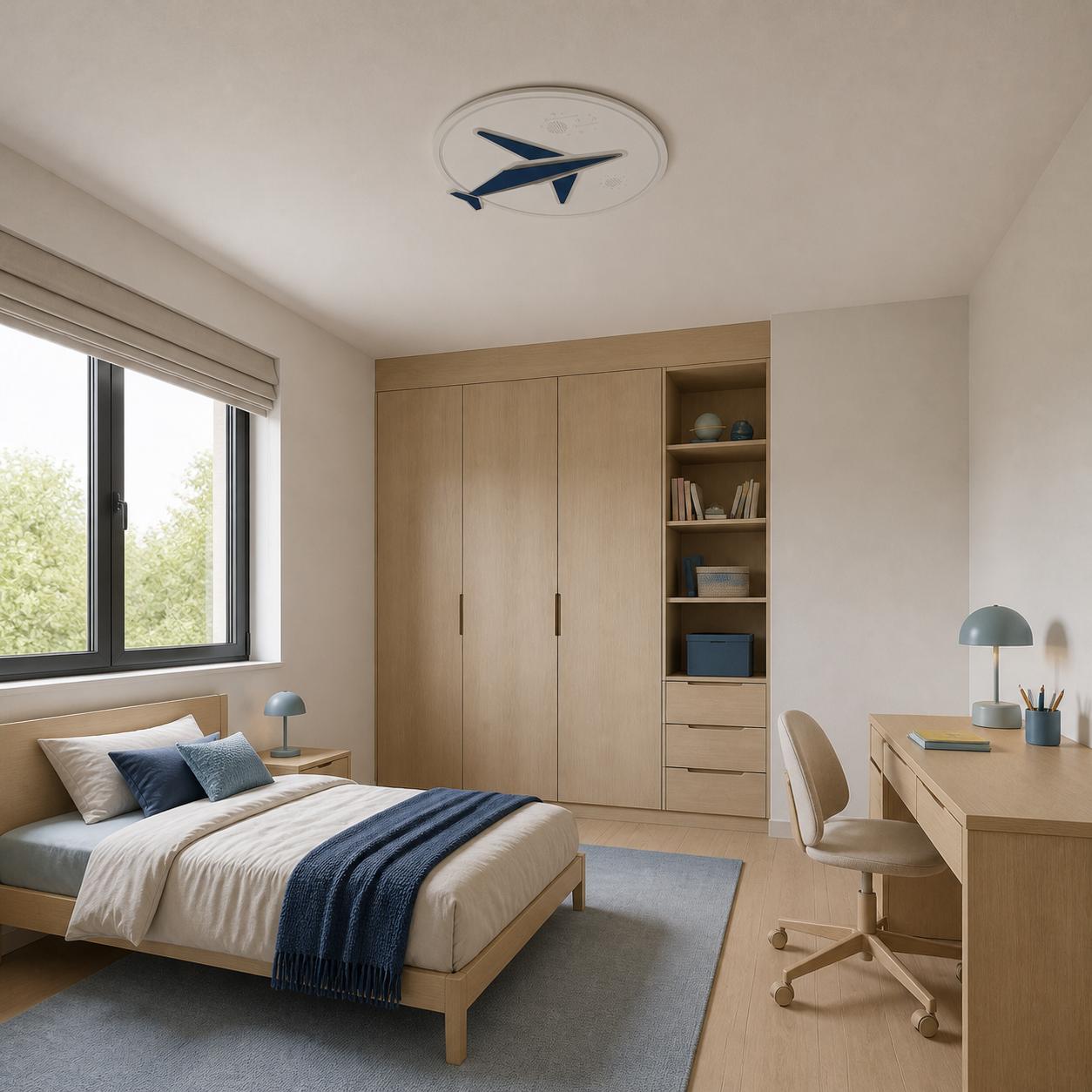Lumasal Plafón jet azul para habitación infantil — Luces apagadas, Estancia
