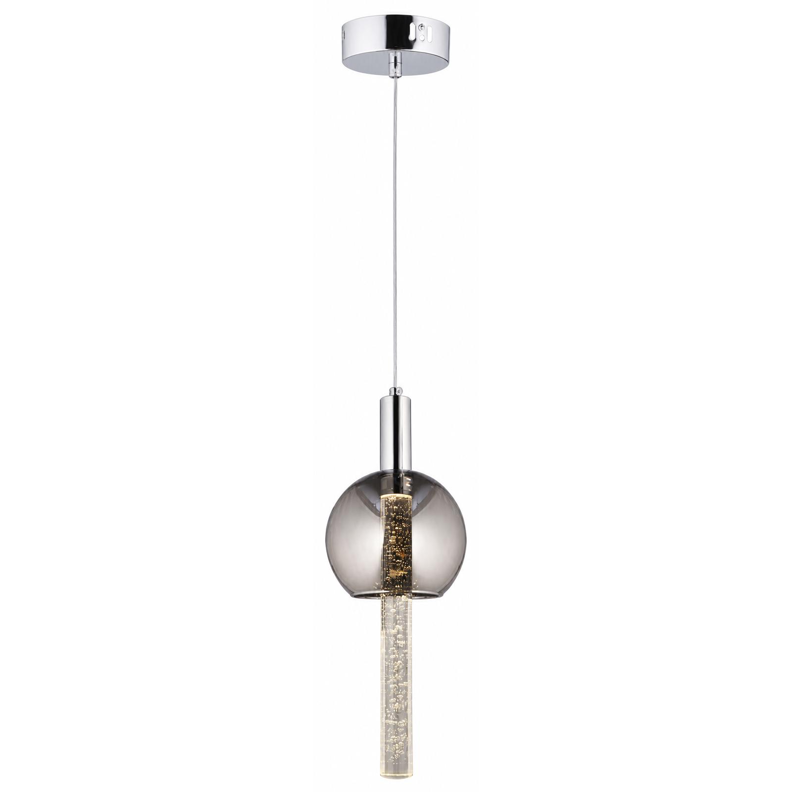 Caelora Chrome Single-Light Pendant — Lights on, White background