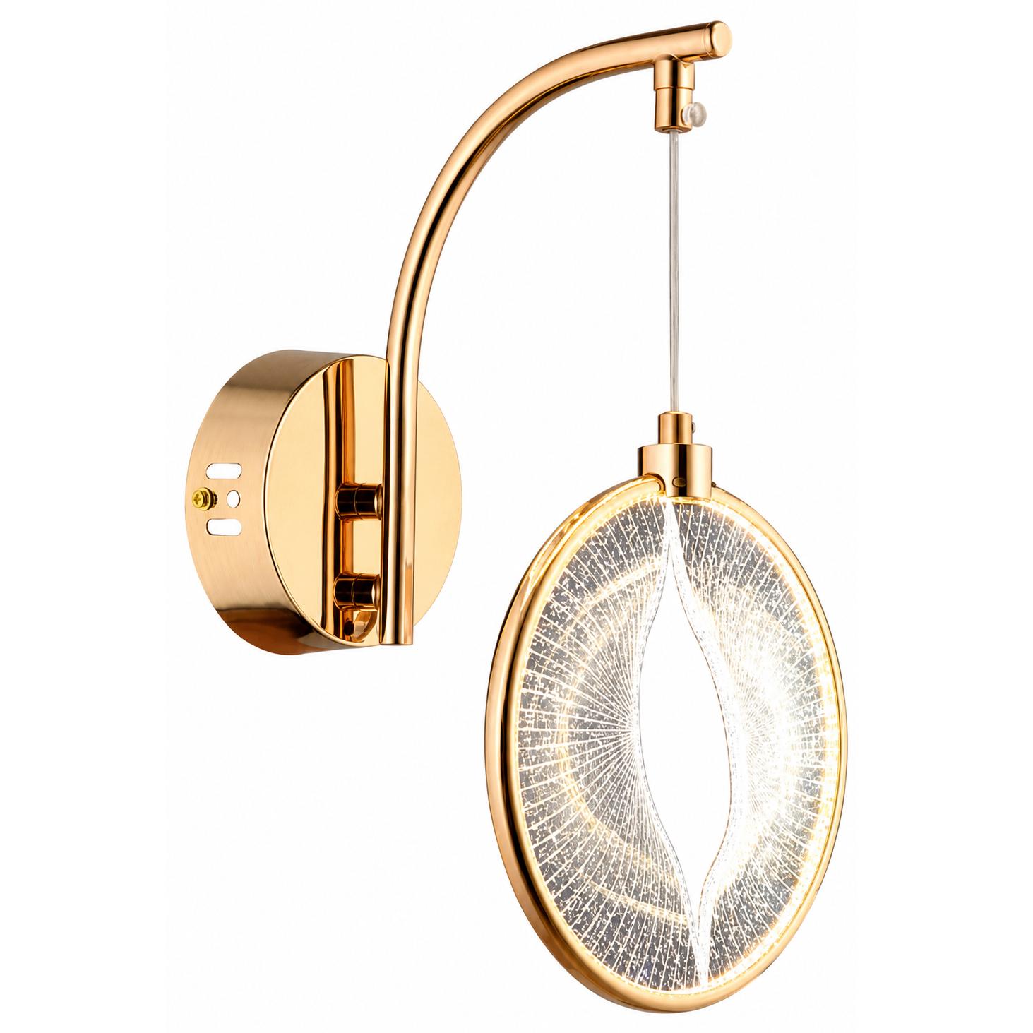 Iriselle Aplique de pared colgante dorado con disco de textura cristalina — Luces encendidas, Fondo blanco