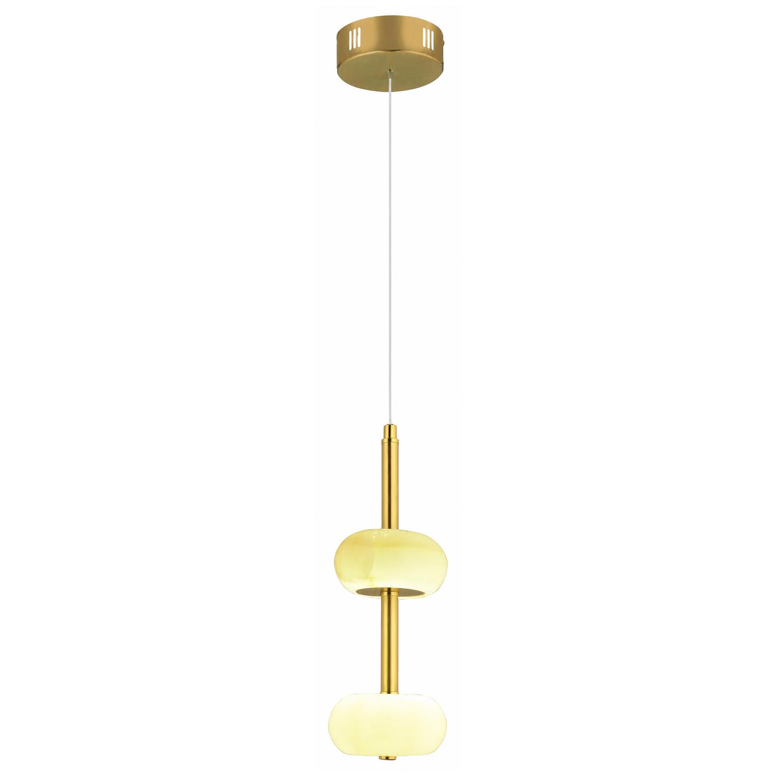 Alvara ثريا معلقة مفردة من النحاس العتيق بعنصرين من الرخام — الإضاءة مضاءة, خلفية بيضاء