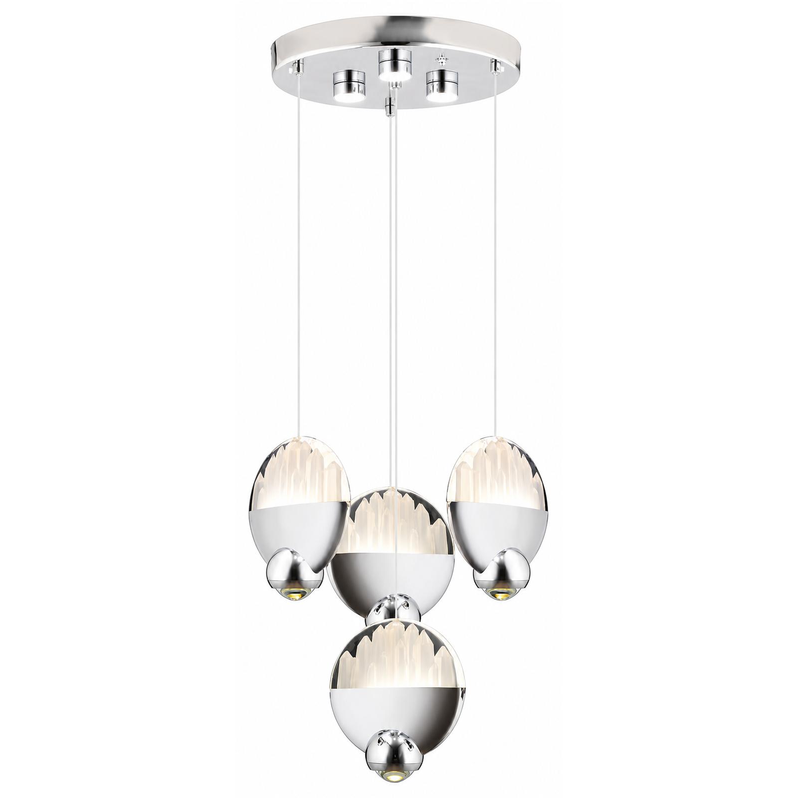 Ovolia Lustre suspendu chromé en grappe ovale à 4 lumières — Éclairage allumé, Fond blanc