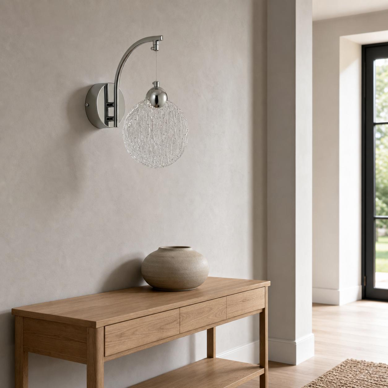 Strielle Aplique colgante cromado con disco de vidrio texturizado — Luces apagadas, Estancia