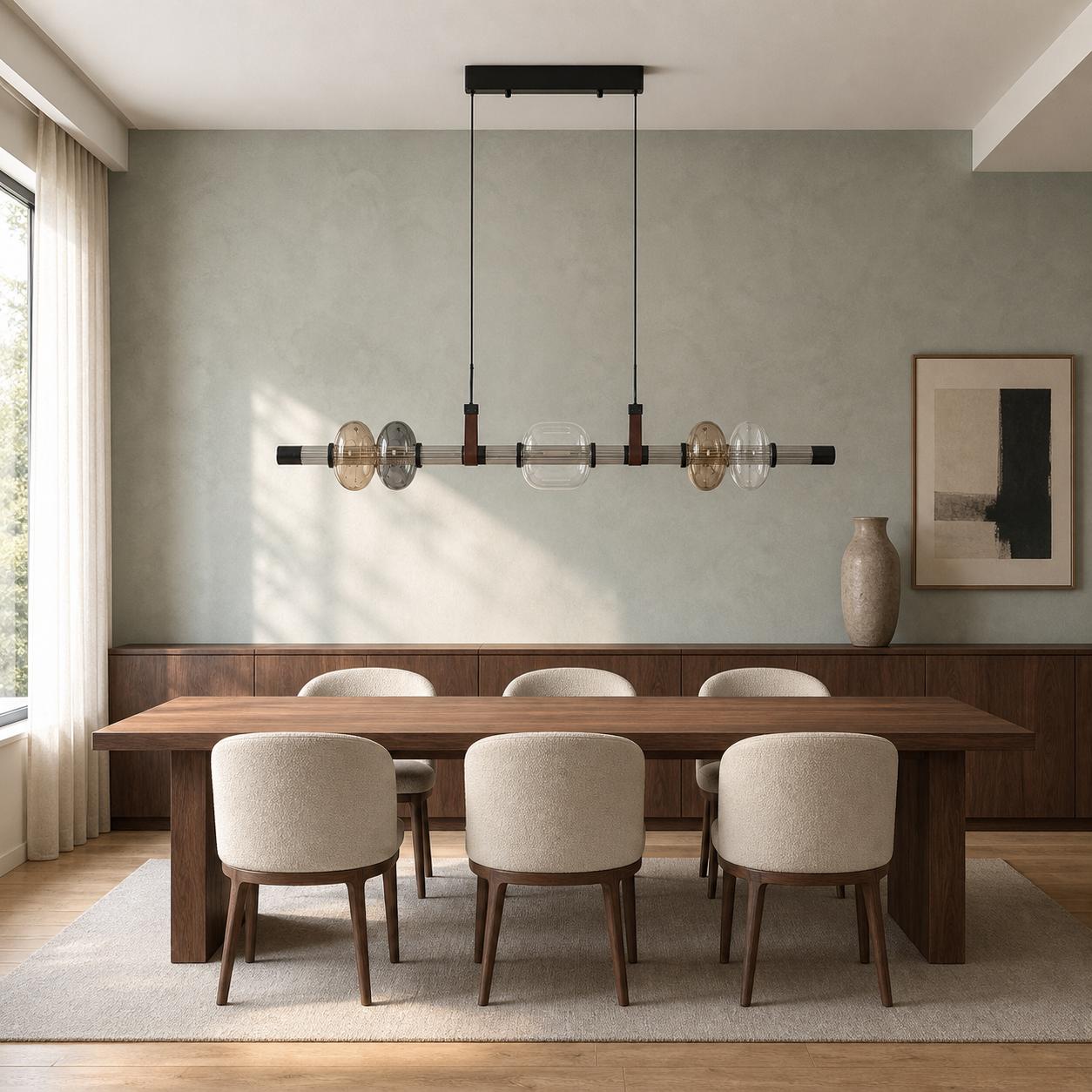 Kalevia Black Linear LED Pendant with 5 Glass Elements — Lights off, Room