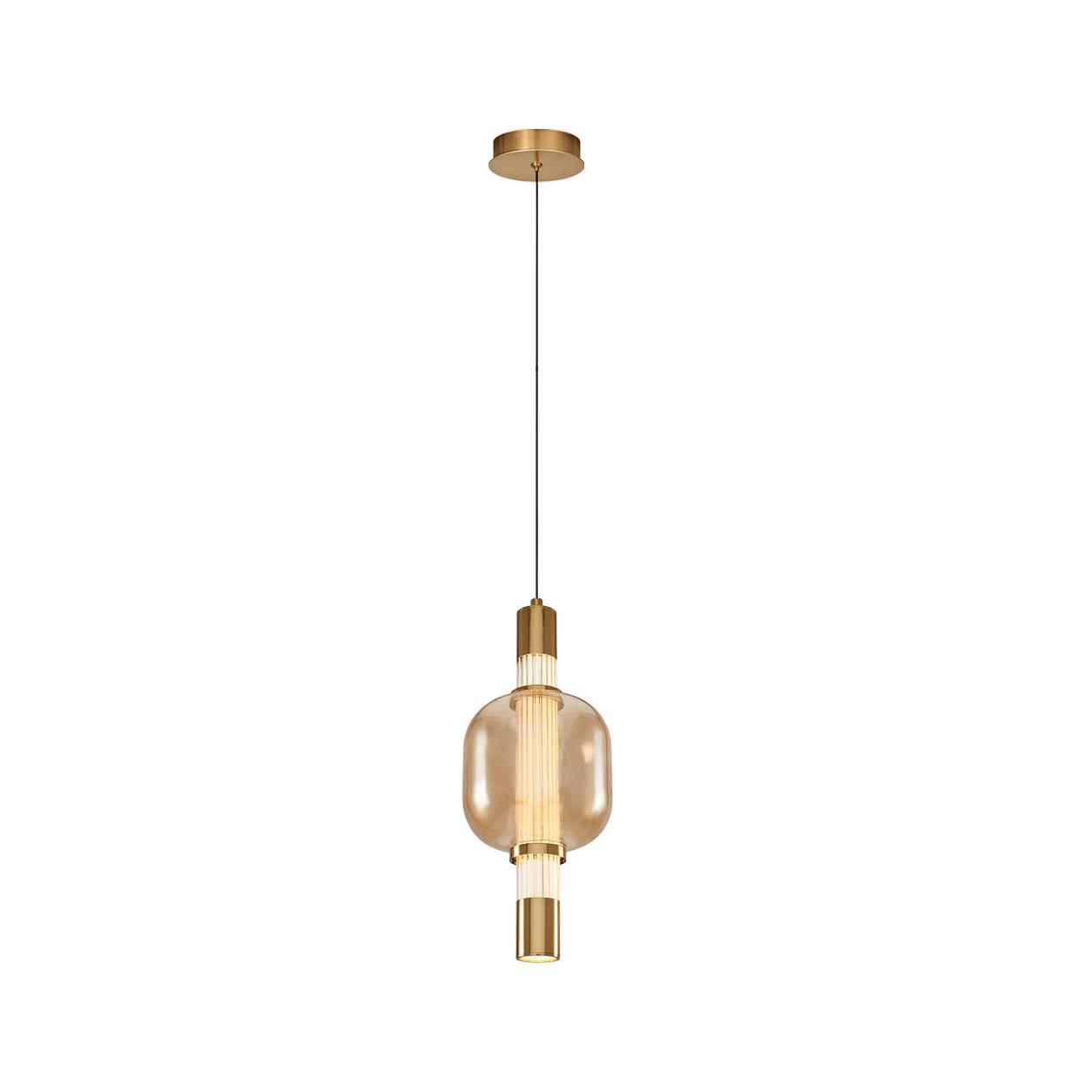 Kalevia Goldfarbene LED-Pendelleuchte mit honigfarbenem abgerundetem Quadratglas — Licht aus, Weißer Hintergrund