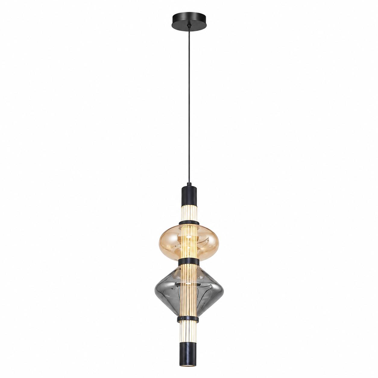 Kalevia Black LED Pendant with Honey Oval and Smoked Diamond Glass — Lights off, White background