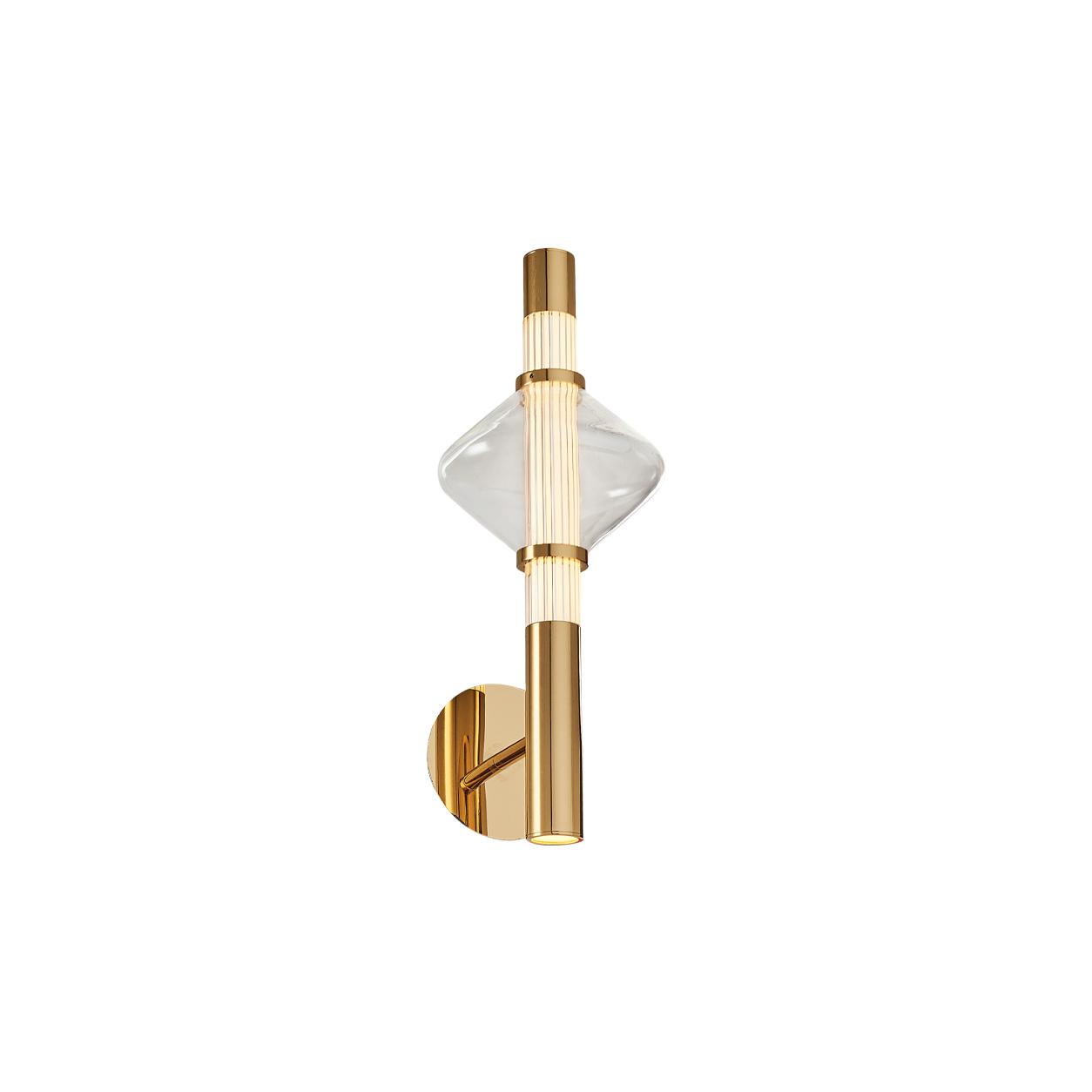 Kalevia Aplique LED dorado con vidrio transparente en forma de diamante — Luces apagadas, Fondo blanco