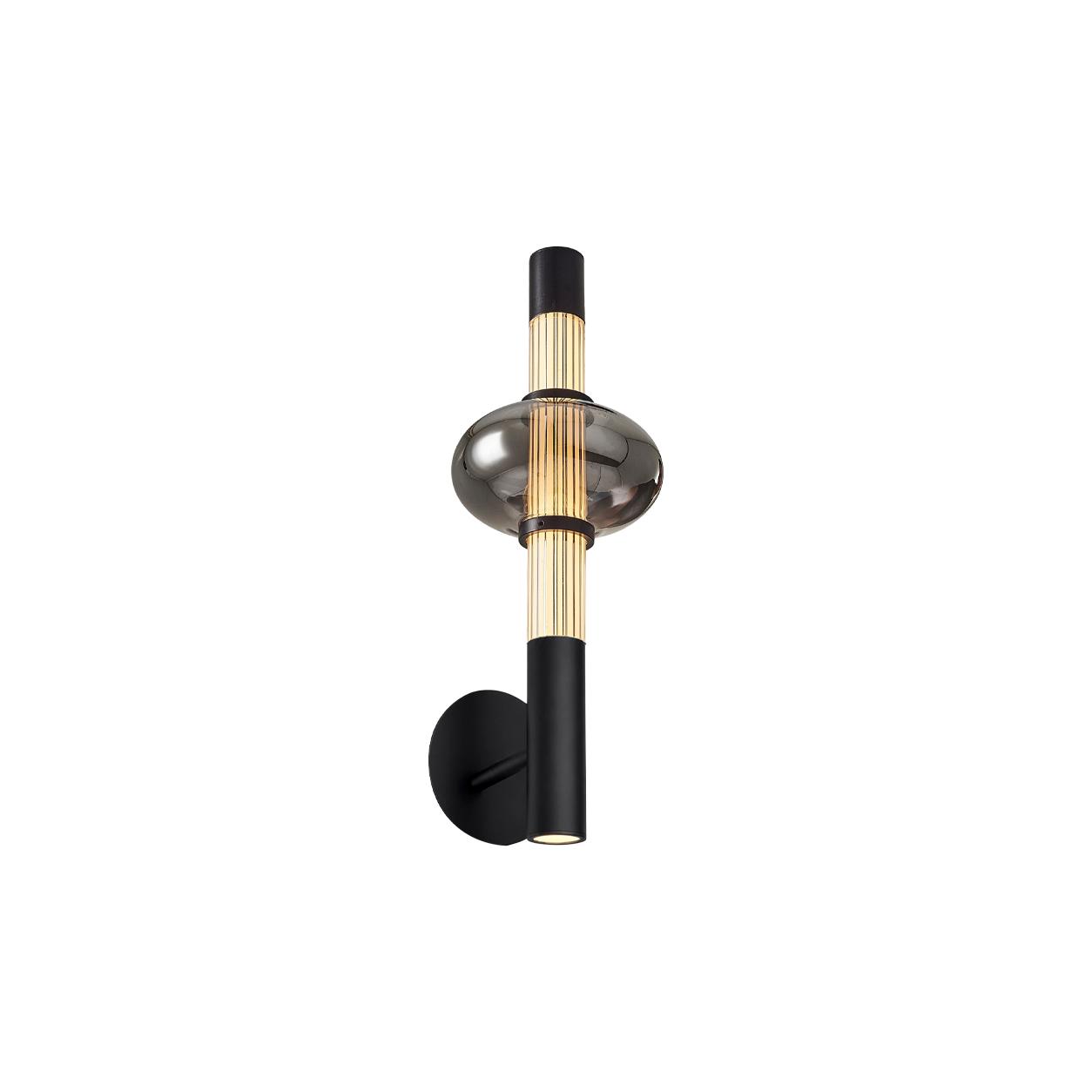 Kalevia Aplique LED negro con vidrio ovalado ahumado — Luces apagadas, Fondo blanco