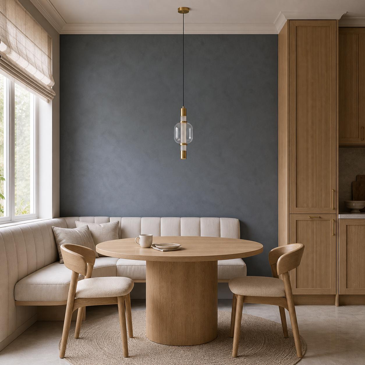 Kalevia Suspension LED dorée à verre carré arrondi transparent — Éclairage éteint, Pièce