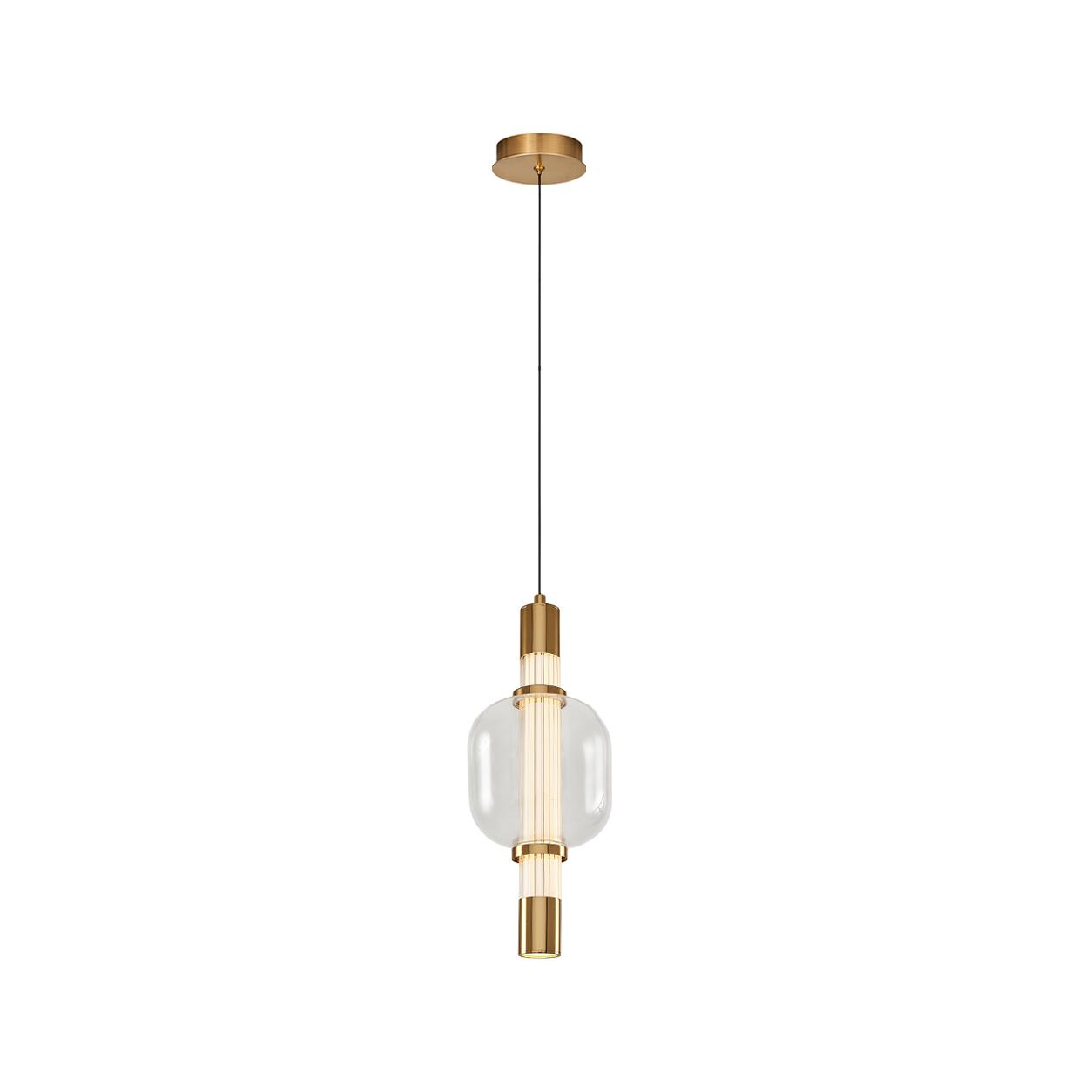 Kalevia Goldfarbene LED-Pendelleuchte mit transparentem abgerundetem Quadratglas — Licht aus, Weißer Hintergrund