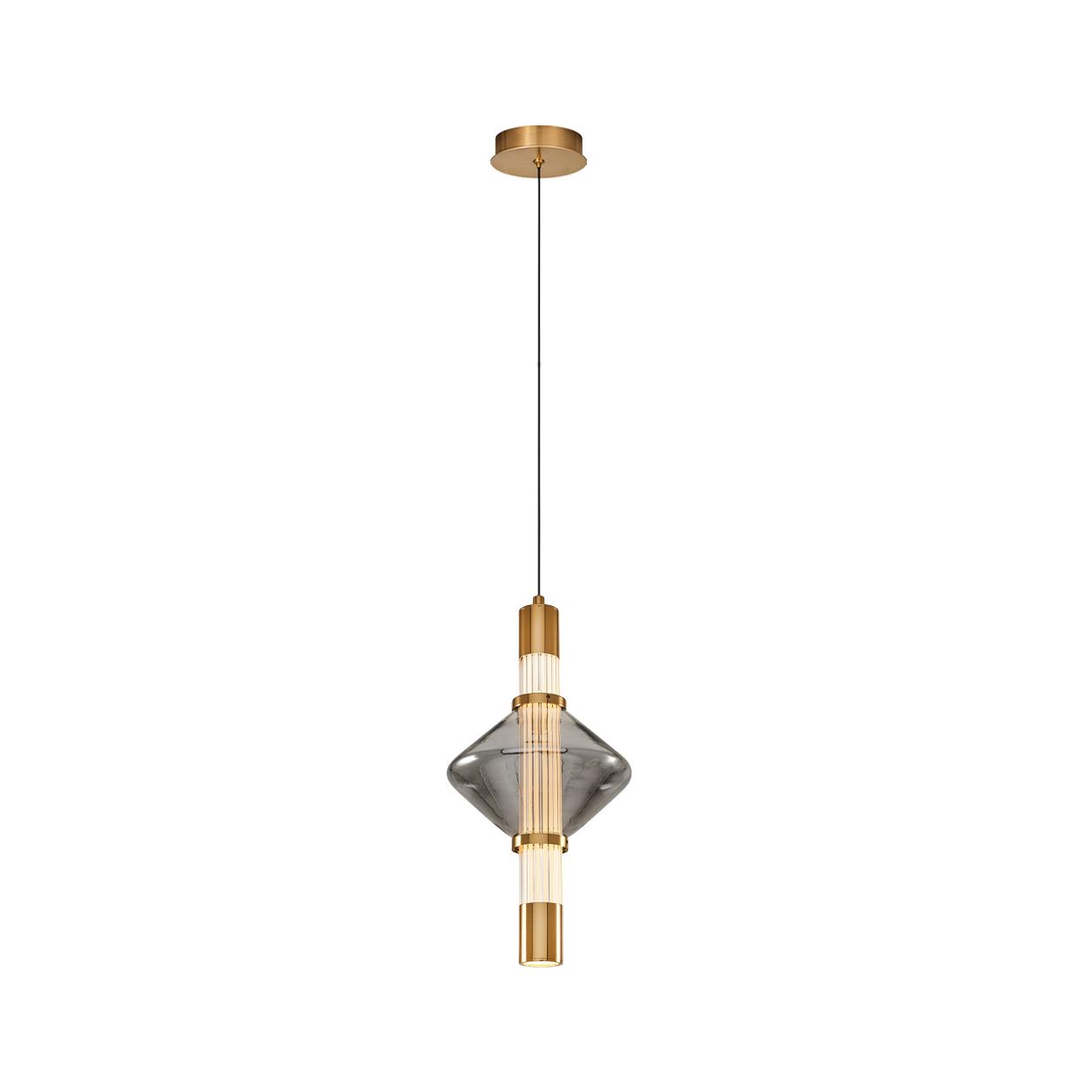 Kalevia Suspension LED dorée à verre fumé en forme de diamant — Éclairage éteint, Fond blanc