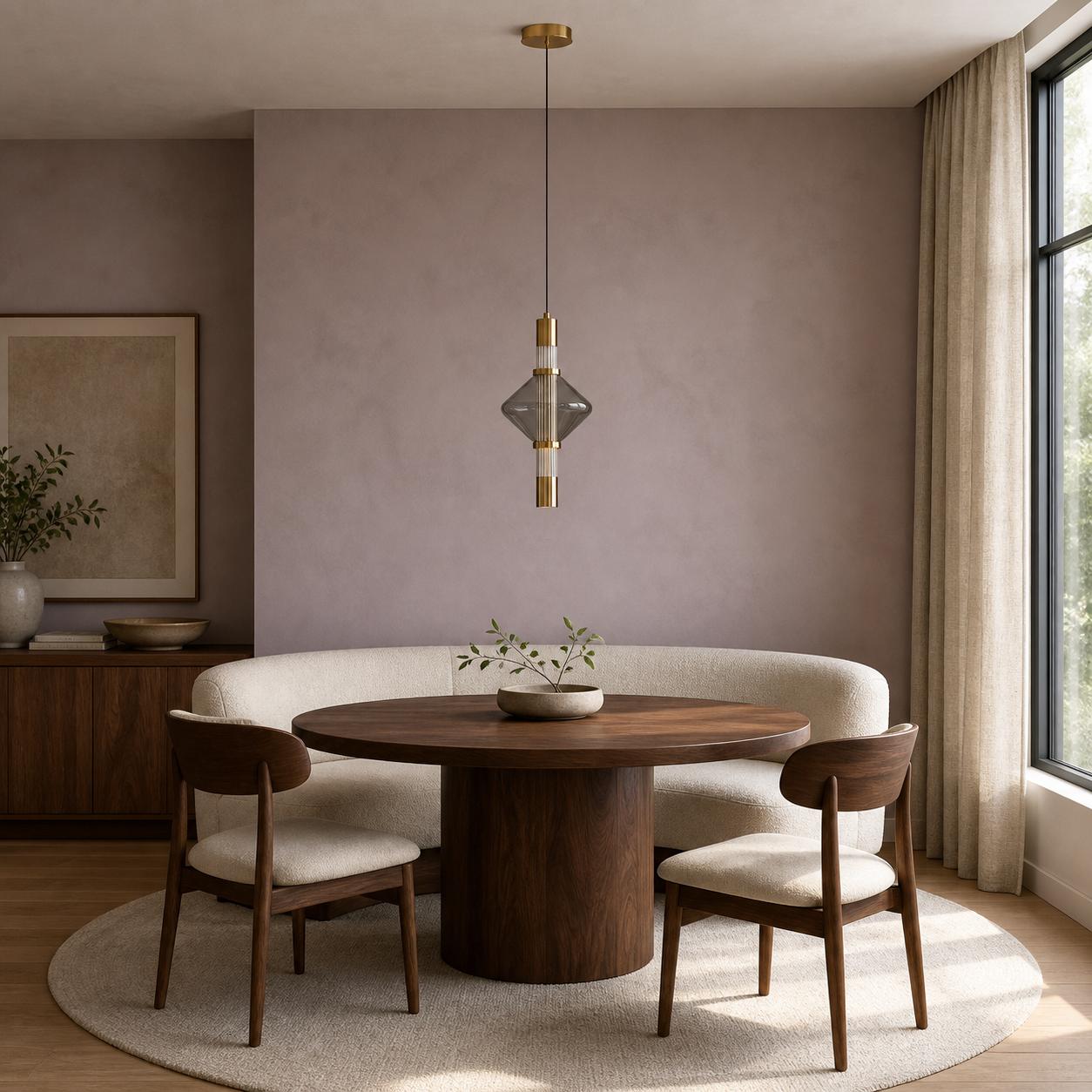 Kalevia Gold LED Pendant with Smoked Diamond-Shaped Glass — Lights off, Room