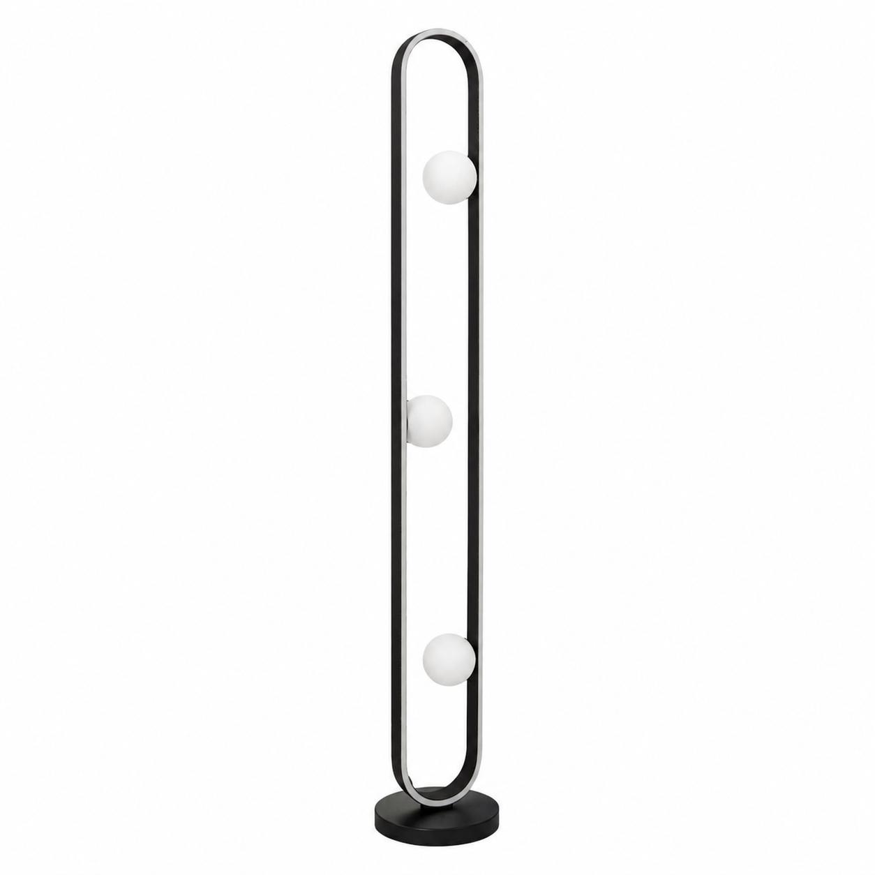 Orbella Schwarze LED-Stehleuchte mit 3 Opalglaskugeln — Licht aus, Weißer Hintergrund