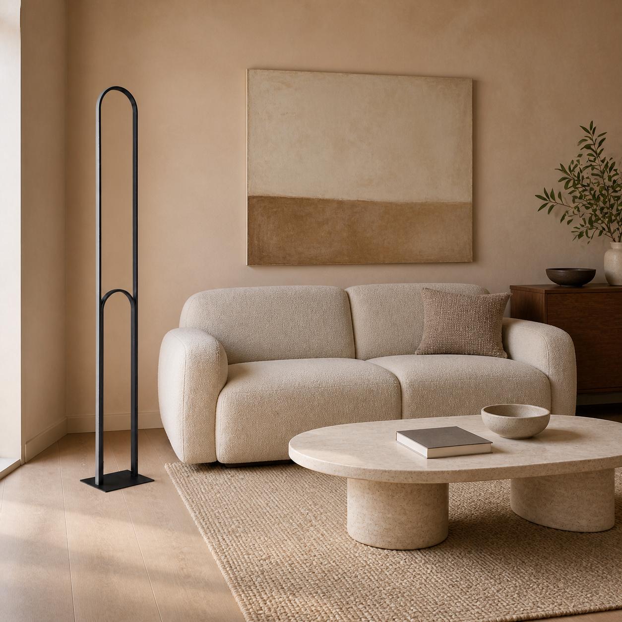 Vertara Lampadaire LED noir en forme d’arche — Éclairage éteint, Pièce