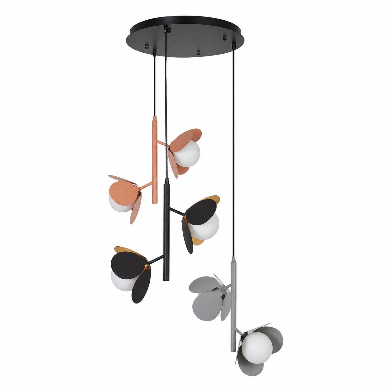 Bloom Suspension florale en grappe de 3 éléments — Éclairage éteint, Fond blanc