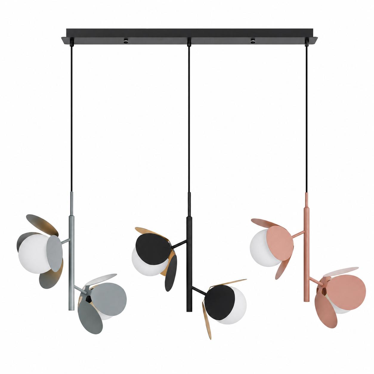 Bloom Suspension florale linéaire de 3 éléments — Éclairage éteint, Fond blanc