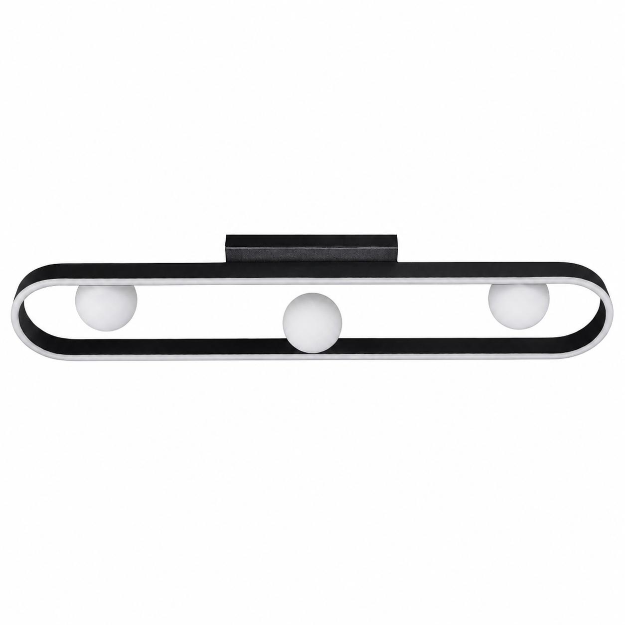 Orbella Schwarze LED-Deckenleuchte mit 3 Opalglaskugeln — Licht aus, Weißer Hintergrund