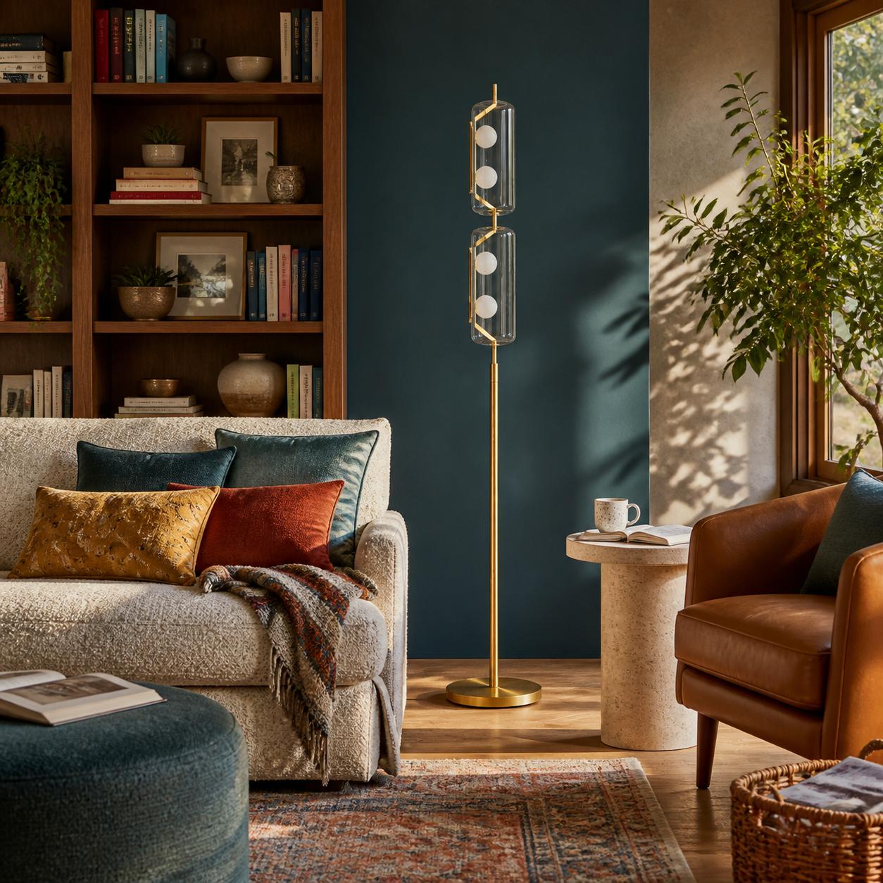 Aspect Lampadaire à capsules en verre, 4 lumières — Éclairage éteint, Pièce