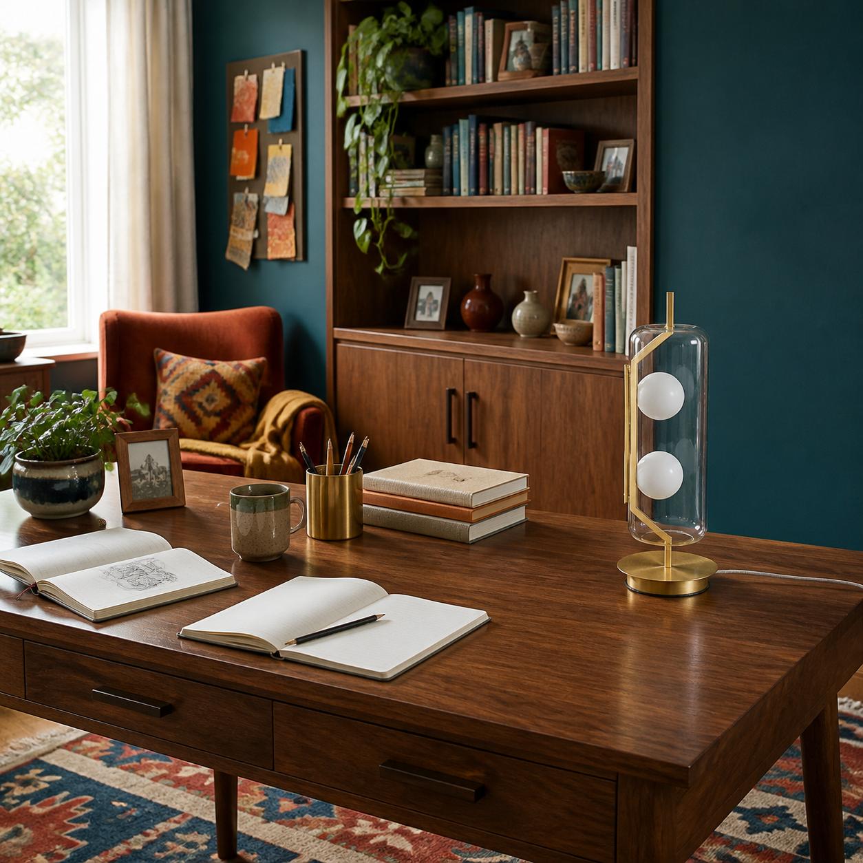 Aspect Lámpara de mesa con cápsula de vidrio y 2 luces — Luces apagadas, Estancia