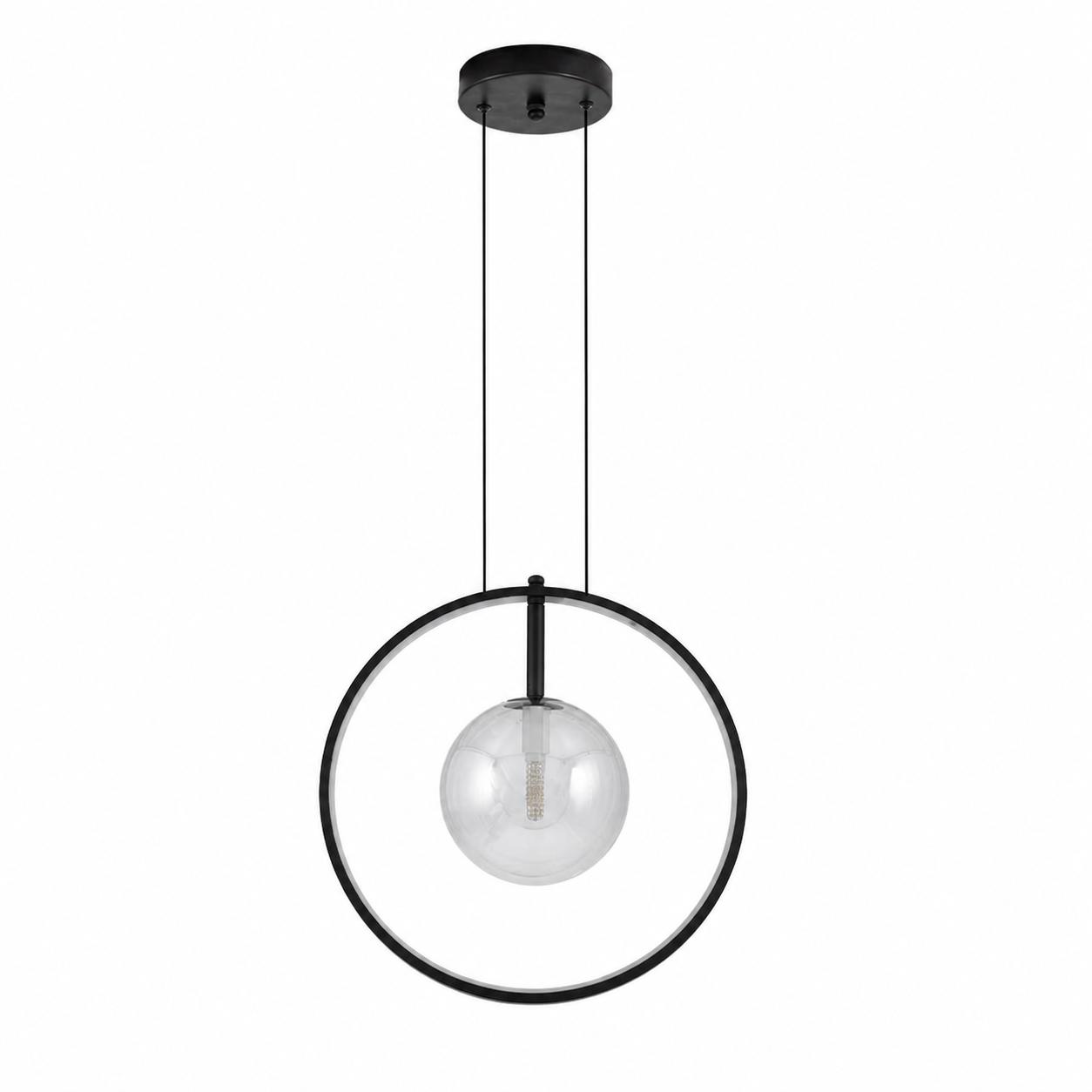 Vesper 40-cm-LED-Pendelleuchte mit vertikalem Ring und einer Kugel — Licht aus, Weißer Hintergrund