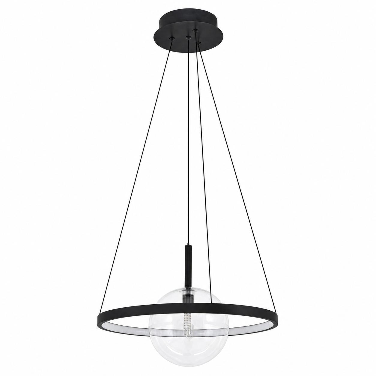 Vesper 40-cm-LED-Pendelleuchte mit horizontalem Ring und einer Kugel — Licht aus, Weißer Hintergrund