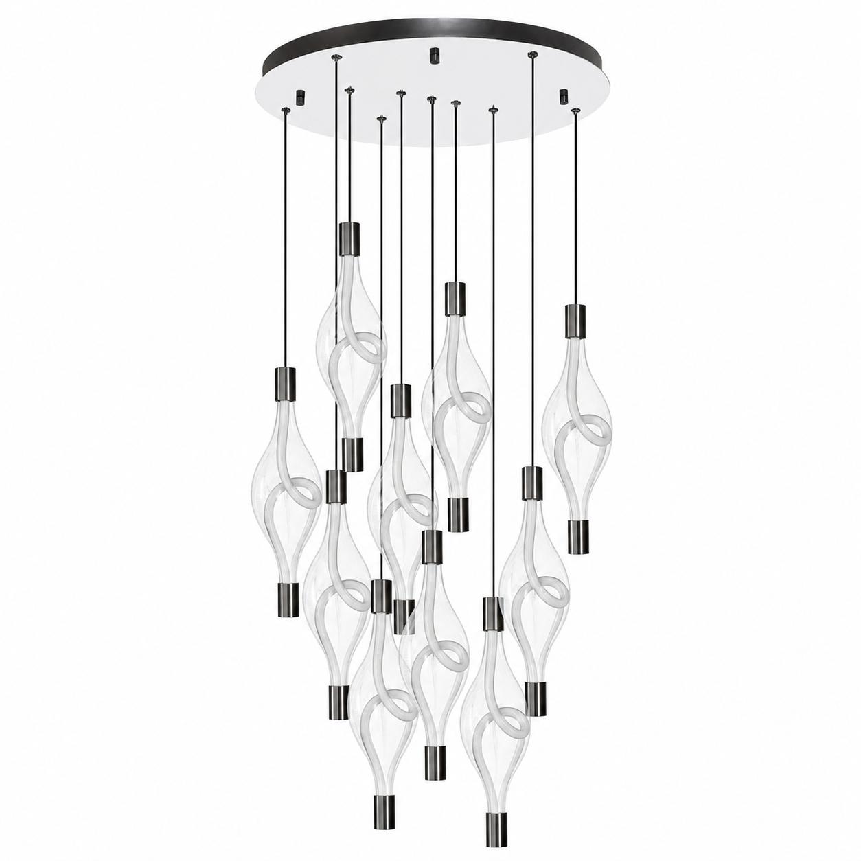 Lyrith Suspension grappe LED en verre spiralé à 10 éléments — Éclairage éteint, Fond blanc