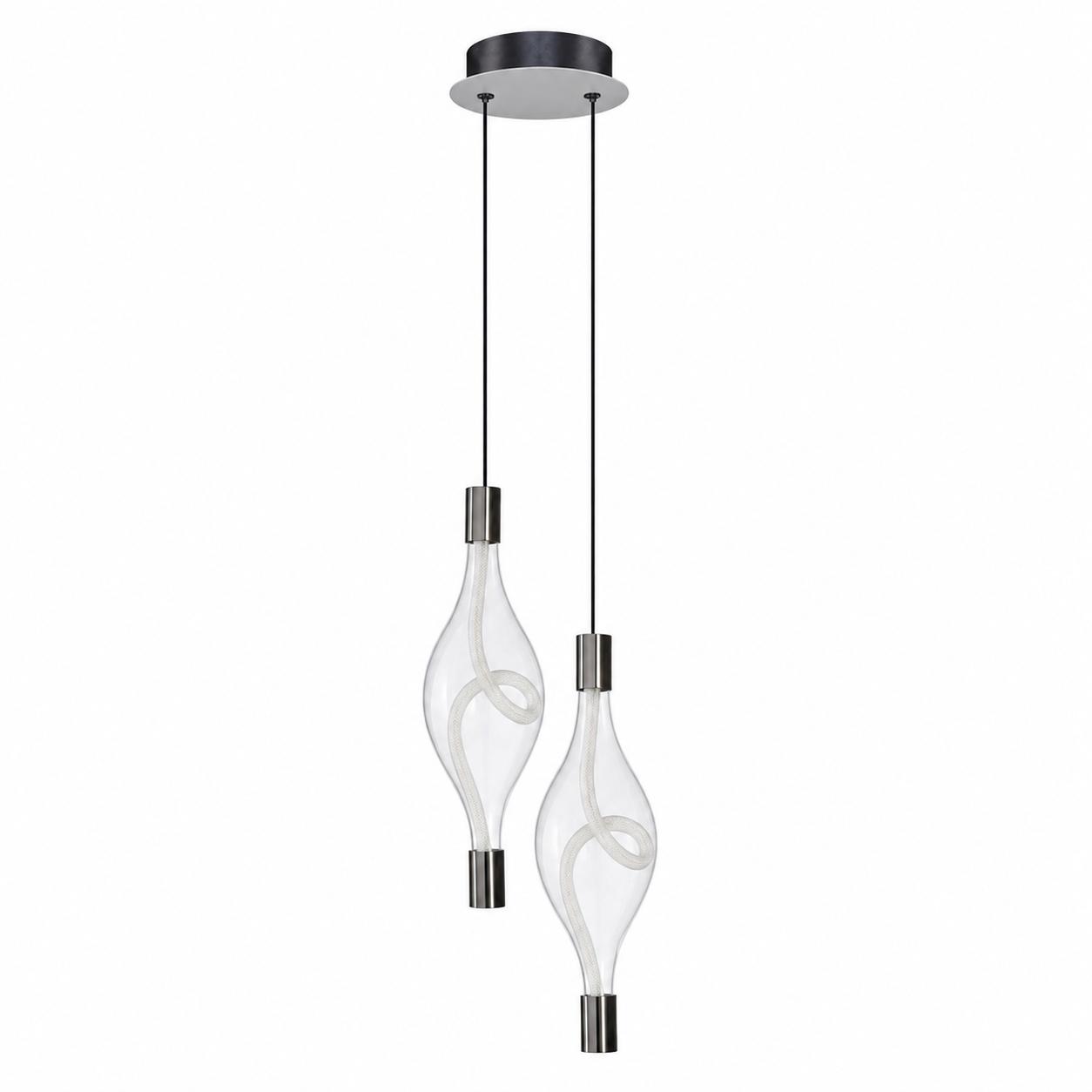 Lyrith Suspension grappe LED en verre spiralé à 2 éléments — Éclairage éteint, Fond blanc