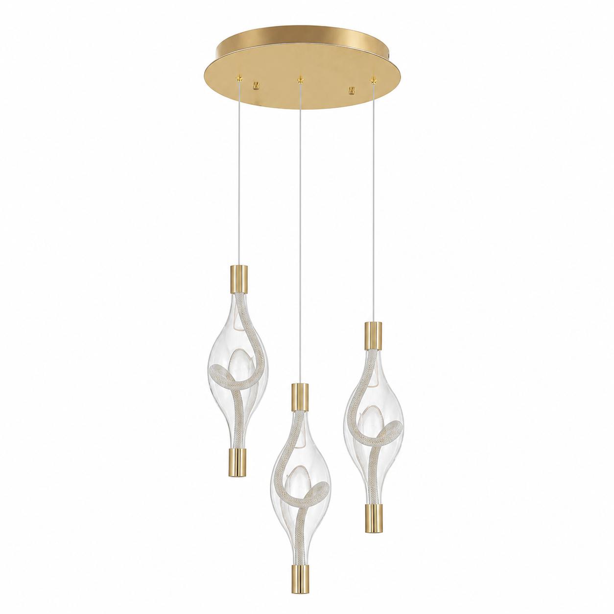 Lyrith Suspension grappe LED en verre spiralé à 3 éléments — Éclairage éteint, Fond blanc