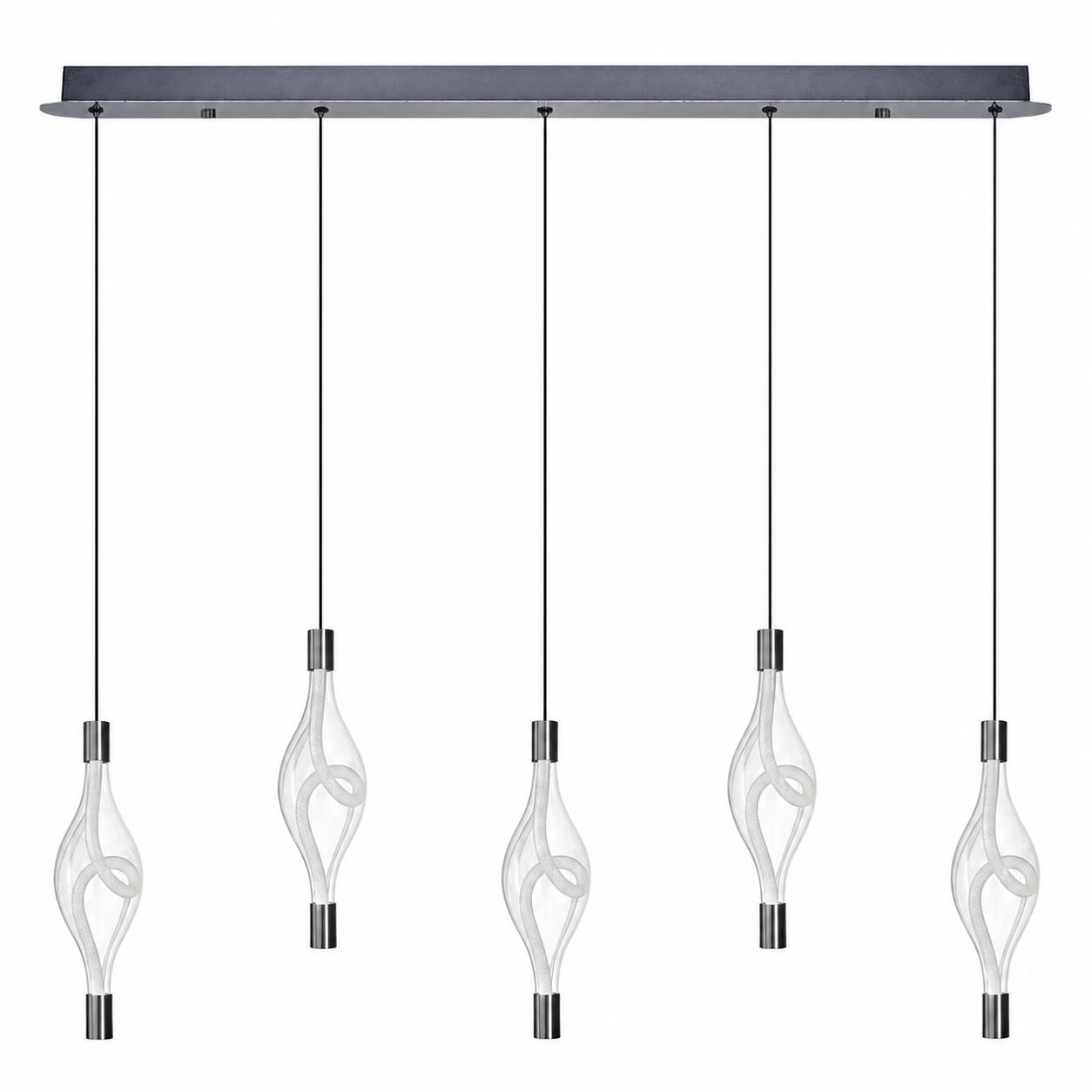 Lyrith Suspension linéaire LED en verre spiralé à 5 éléments — Éclairage éteint, Fond blanc