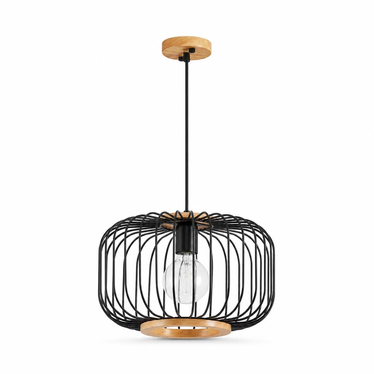 Alder 34 cm Metal Kafes Ahşap Sarkıt — Işıklar kapalı, Beyaz fon