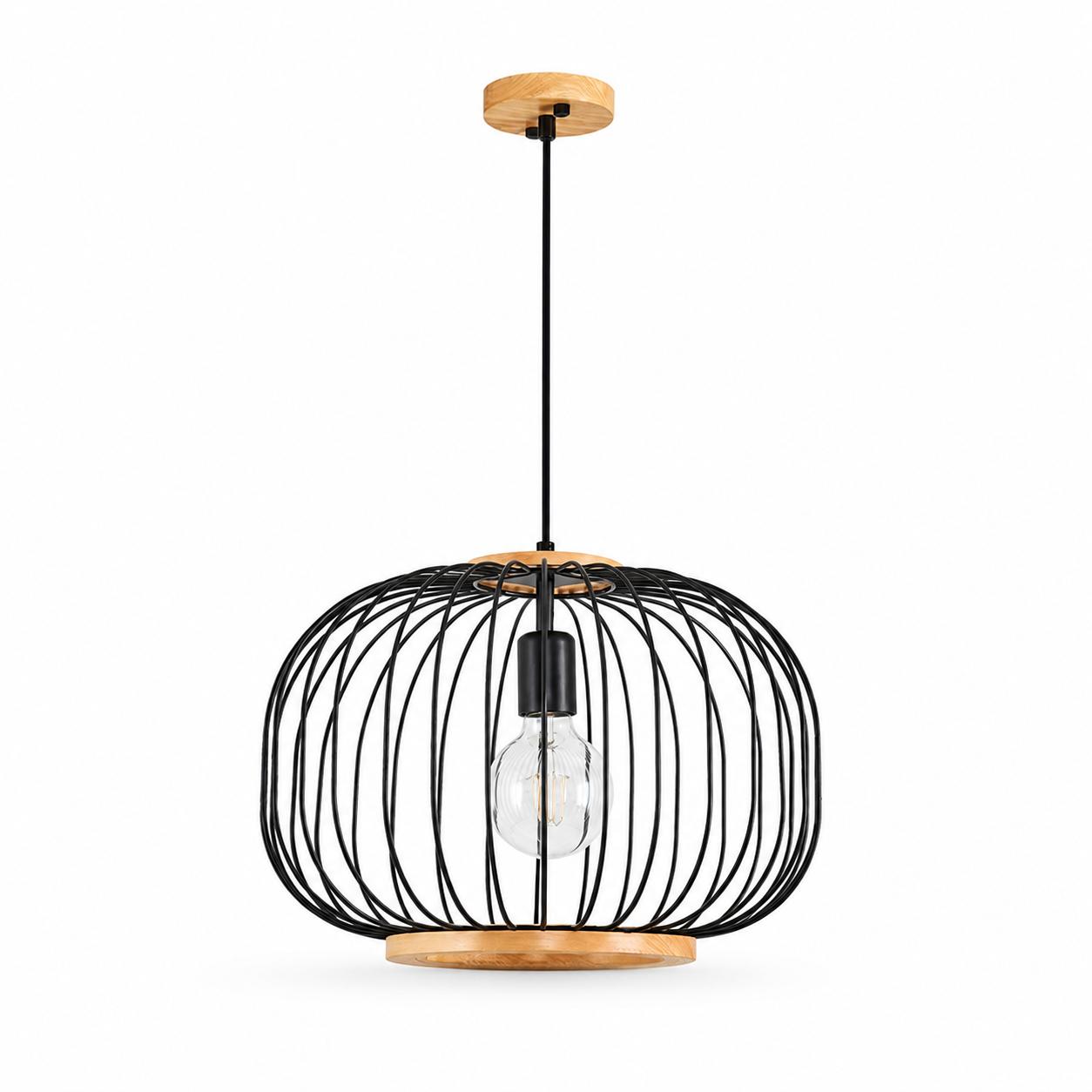 Alder 40 cm Metal Kafes Ahşap Sarkıt — Işıklar kapalı, Beyaz fon