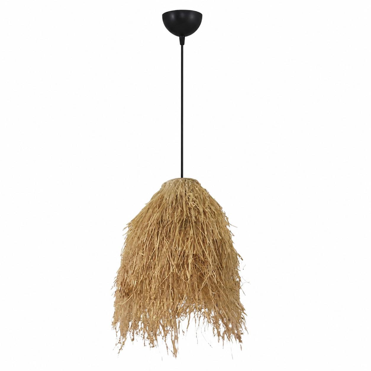 Bracken Raffia-Pendelleuchte mit Fransen — Licht aus, Weißer Hintergrund
