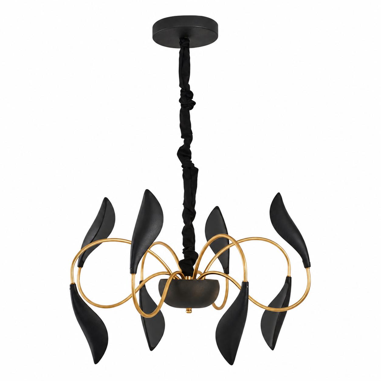 Tendril 8-Light Ring Pendant with Leaf LED Heads — Lights off, White background