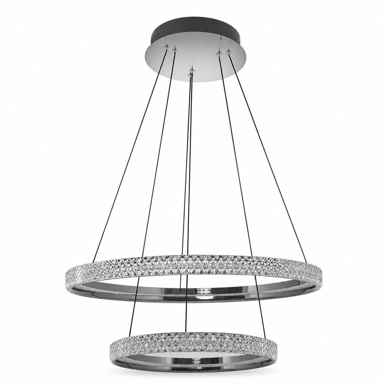 Cipel 2-Ring Prismatic LED Pendant — Lights off, White background