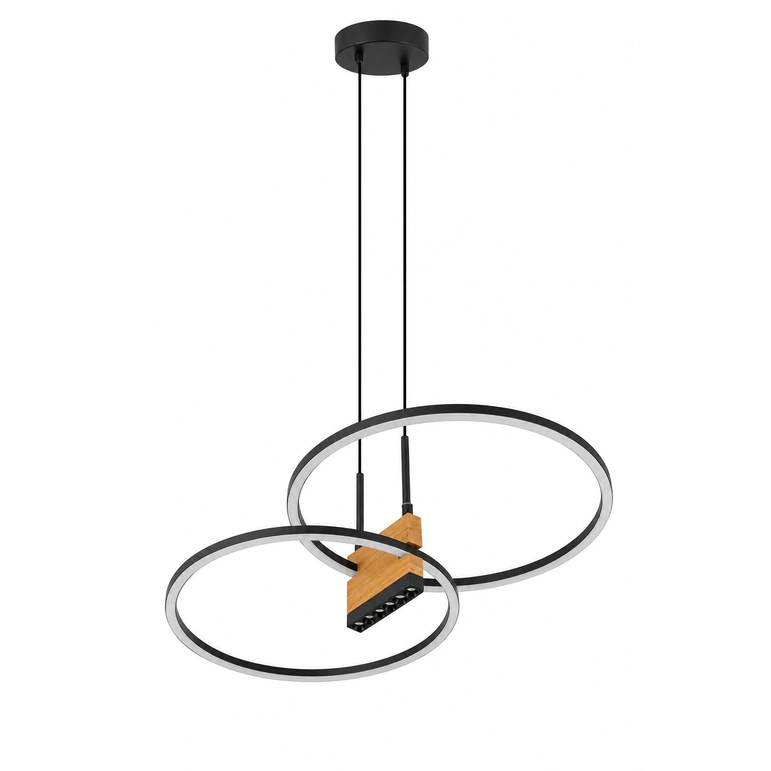 Rondel Tiered Double-Ring LED Pendant Light — Lights off, White background