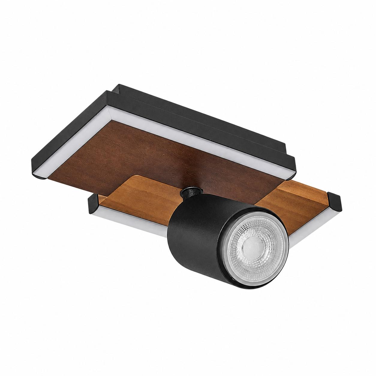 Arden LED-Deckenleuchte mit Eichendetail und 1 Spot — Licht aus, Weißer Hintergrund