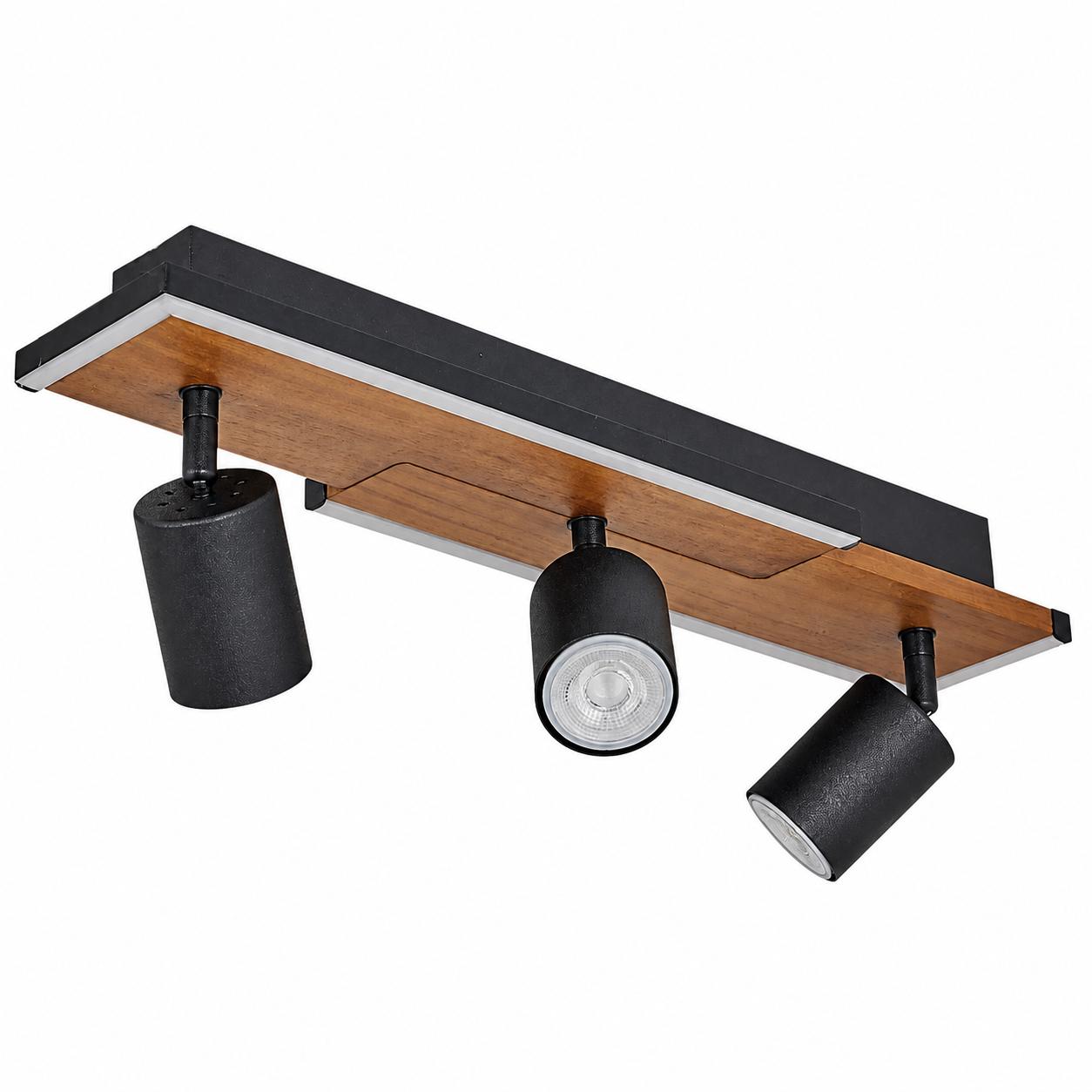 Arden LED-Deckenleuchte mit Eichendetail und 3 Spots — Licht aus, Weißer Hintergrund