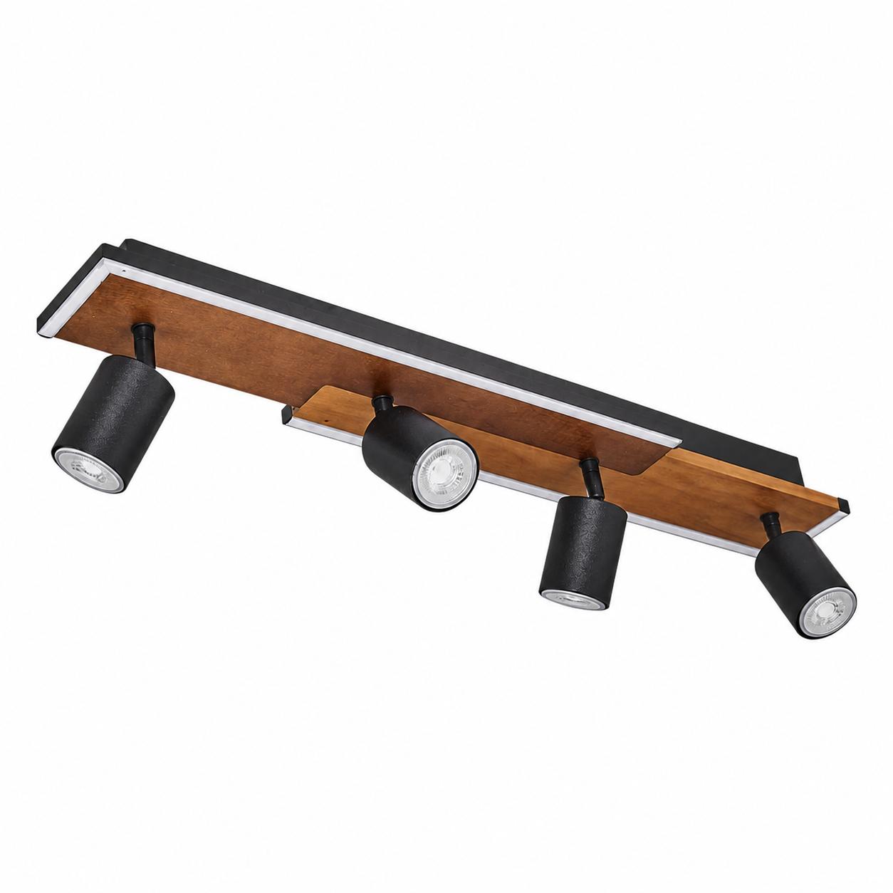 Arden LED-Deckenleuchte mit Eichendetail und 4 Spots — Licht aus, Weißer Hintergrund