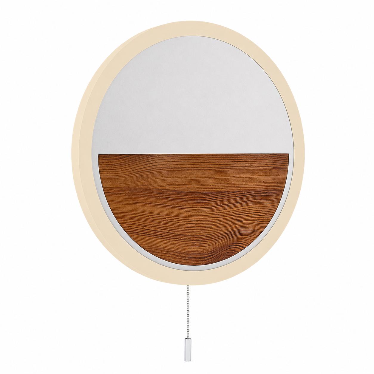 Arcstep Runde LED-Wandleuchte mit Holzblende — Licht aus, Weißer Hintergrund