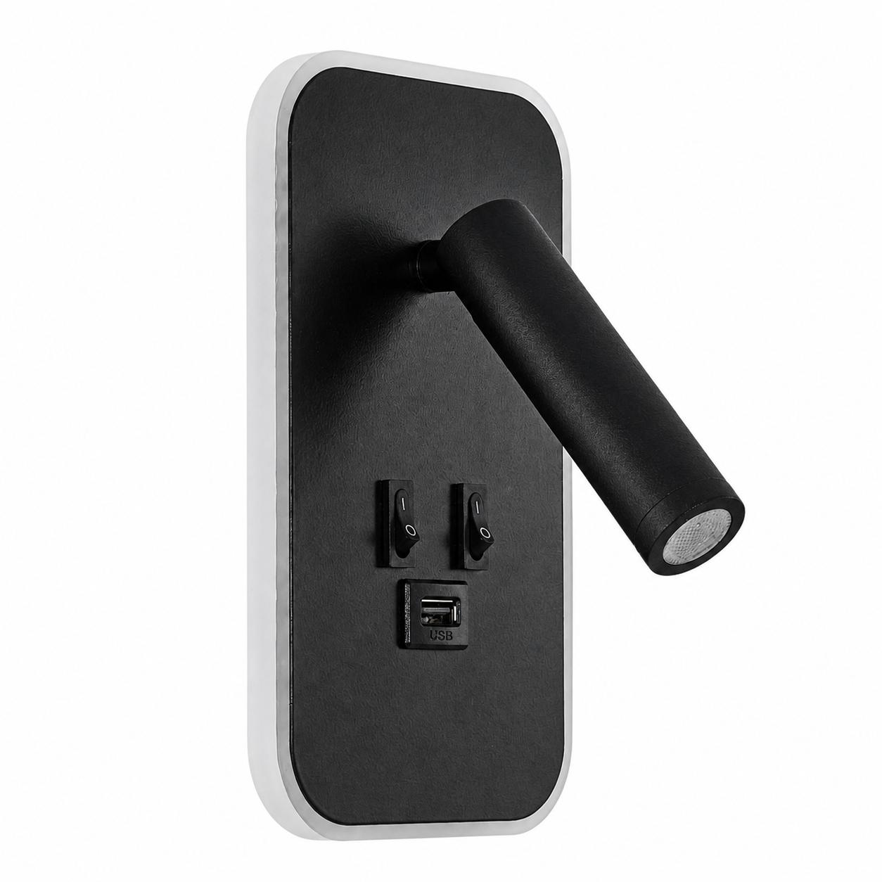 Arcstep LED-Wandleuchte mit Lesespot und USB — Licht aus, Weißer Hintergrund